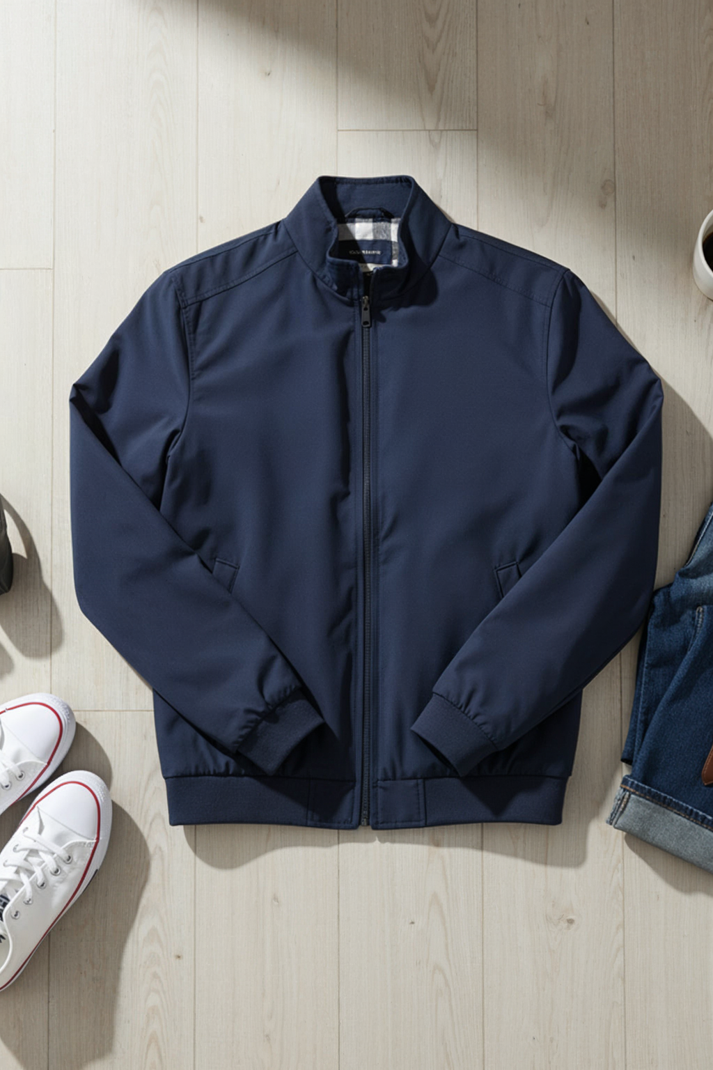 Veste Bombardier Légère à Ourlet Côtelé et Col Montant | Lucien – Bleu Marine