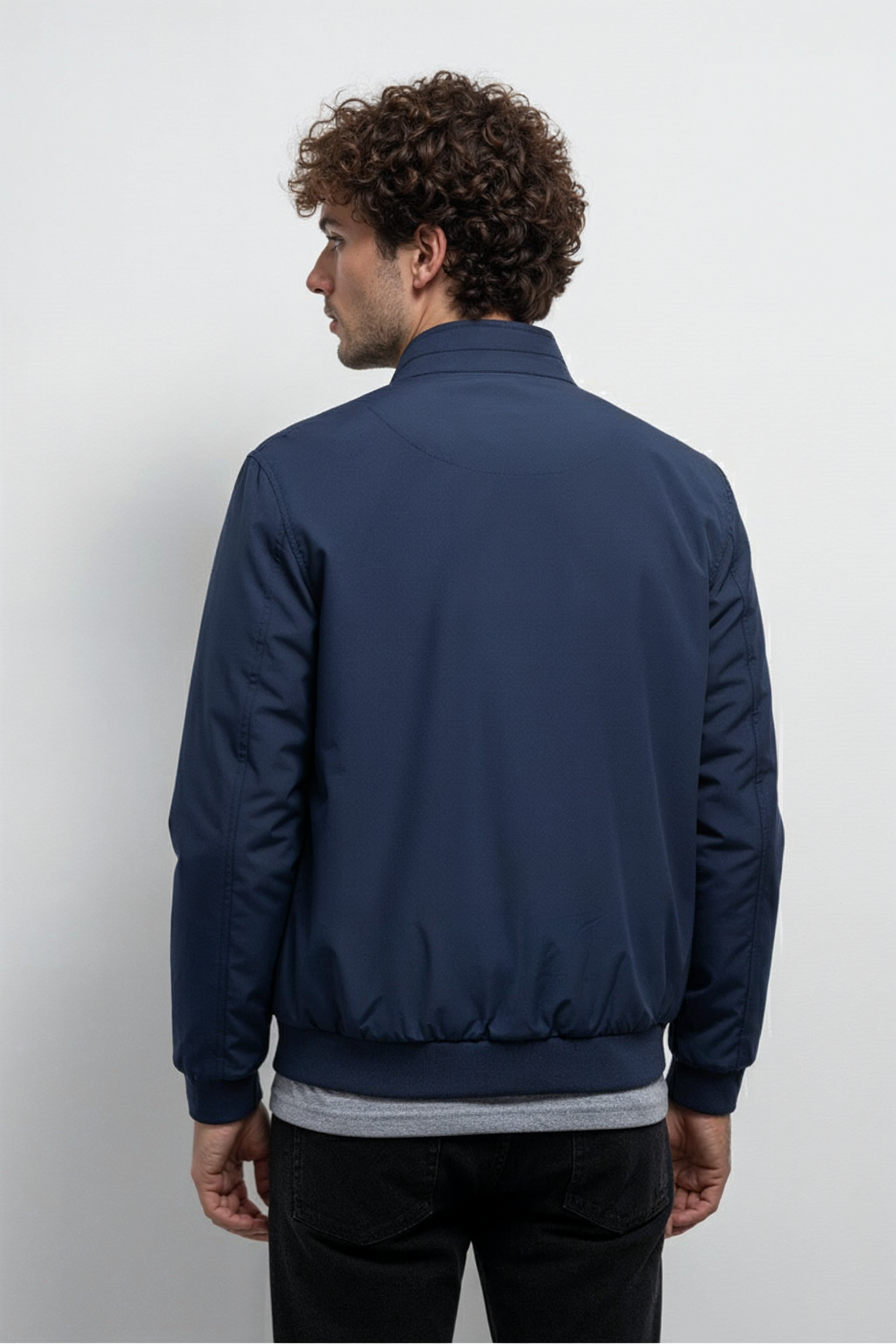 Veste Bombardier Légère à Ourlet Côtelé et Col Montant | Lucien – Bleu Marine