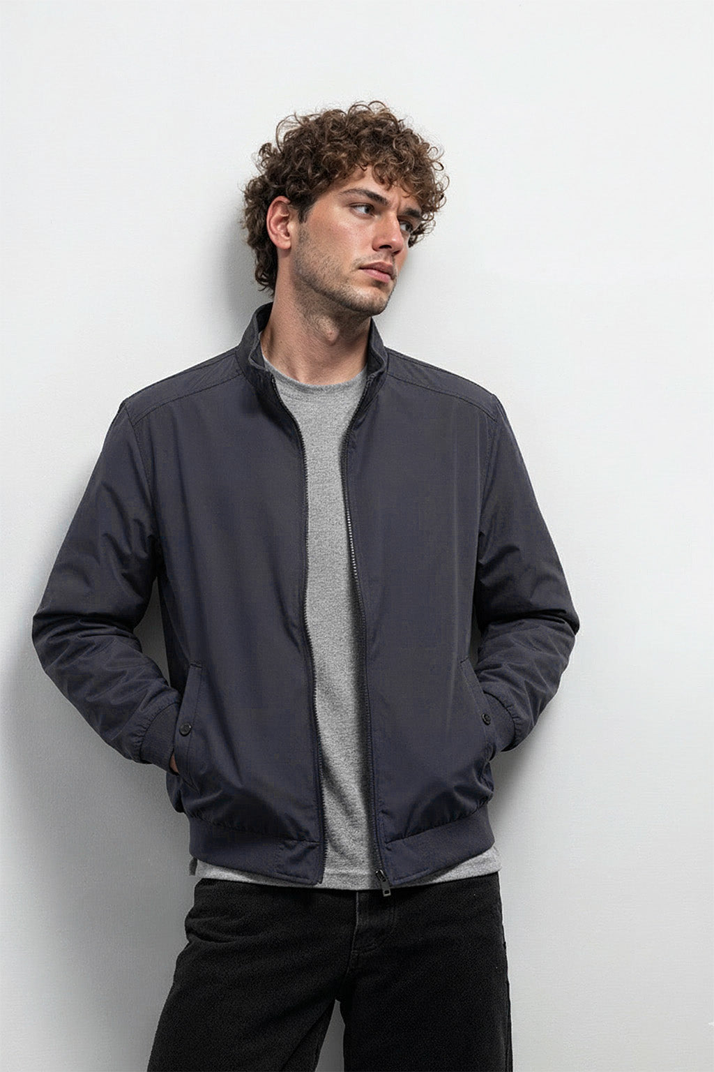 Veste Bombardier Légère à Ourlet Côtelé et Col Montant | Adrien – Gris Foncé