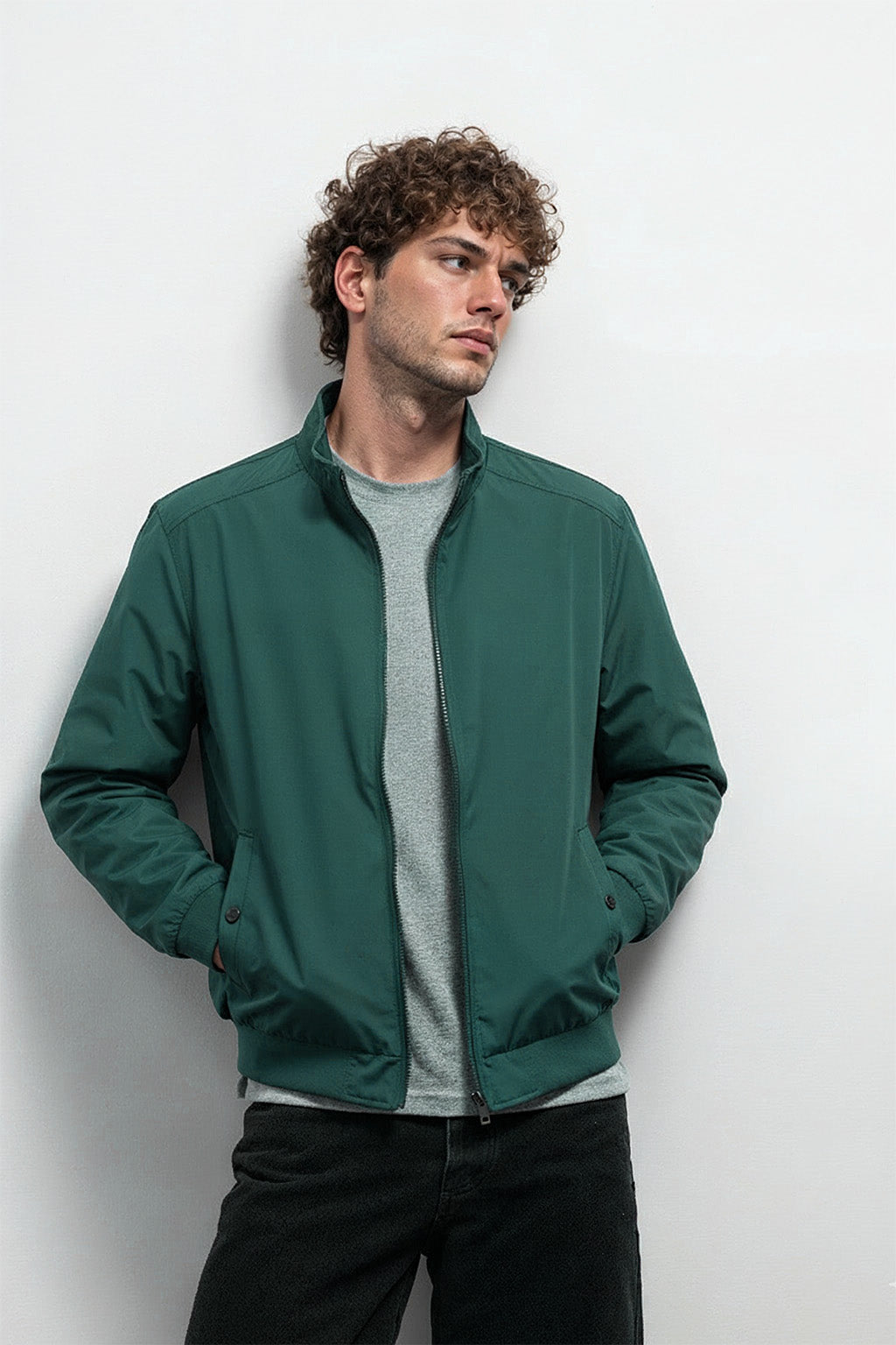 Veste Bombardier Légère à Ourlet Côtelé et Col Montant | Émile – Vert