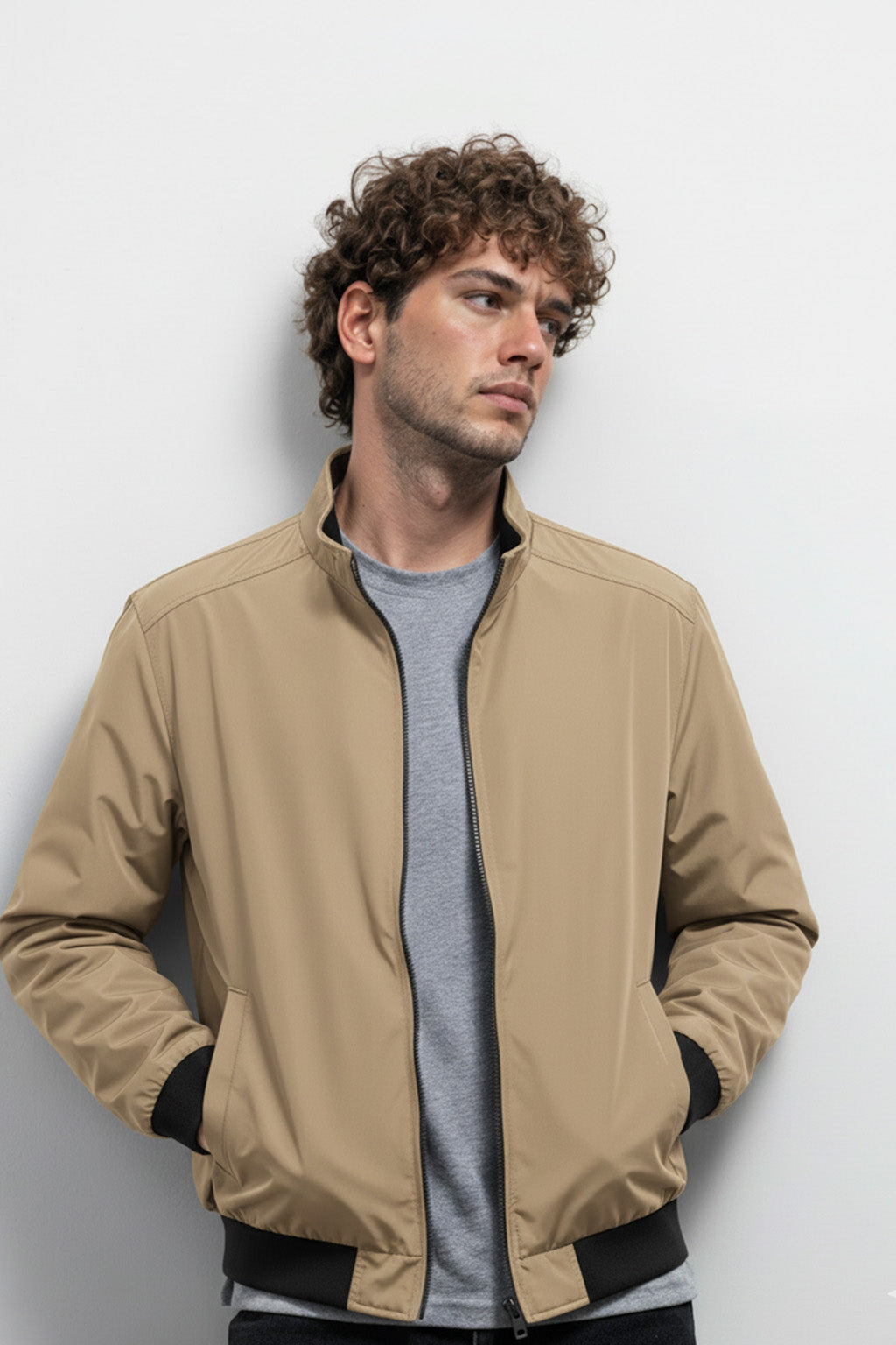 Veste Bombardier Légère à Ourlet Côtelé et Col Montant | Pierre – Crème