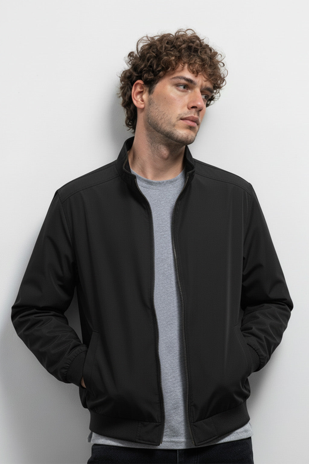 Veste Bombardier Légère à Ourlet Côtelé et Col Montant | Marc – Noir