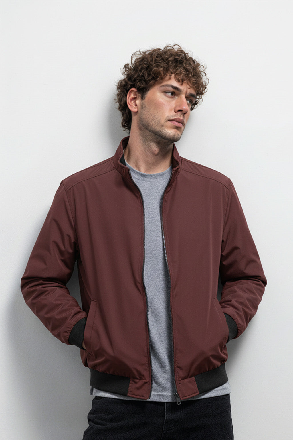 Veste Bombardier Légère à Ourlet Côtelé et Col Montant | Antoine – Brun Roux