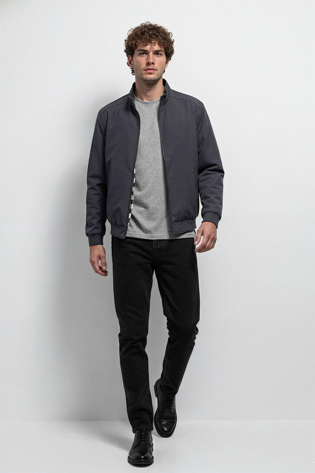 Veste Bombardier Légère à Ourlet Côtelé et Col Montant | Adrien – Gris Foncé