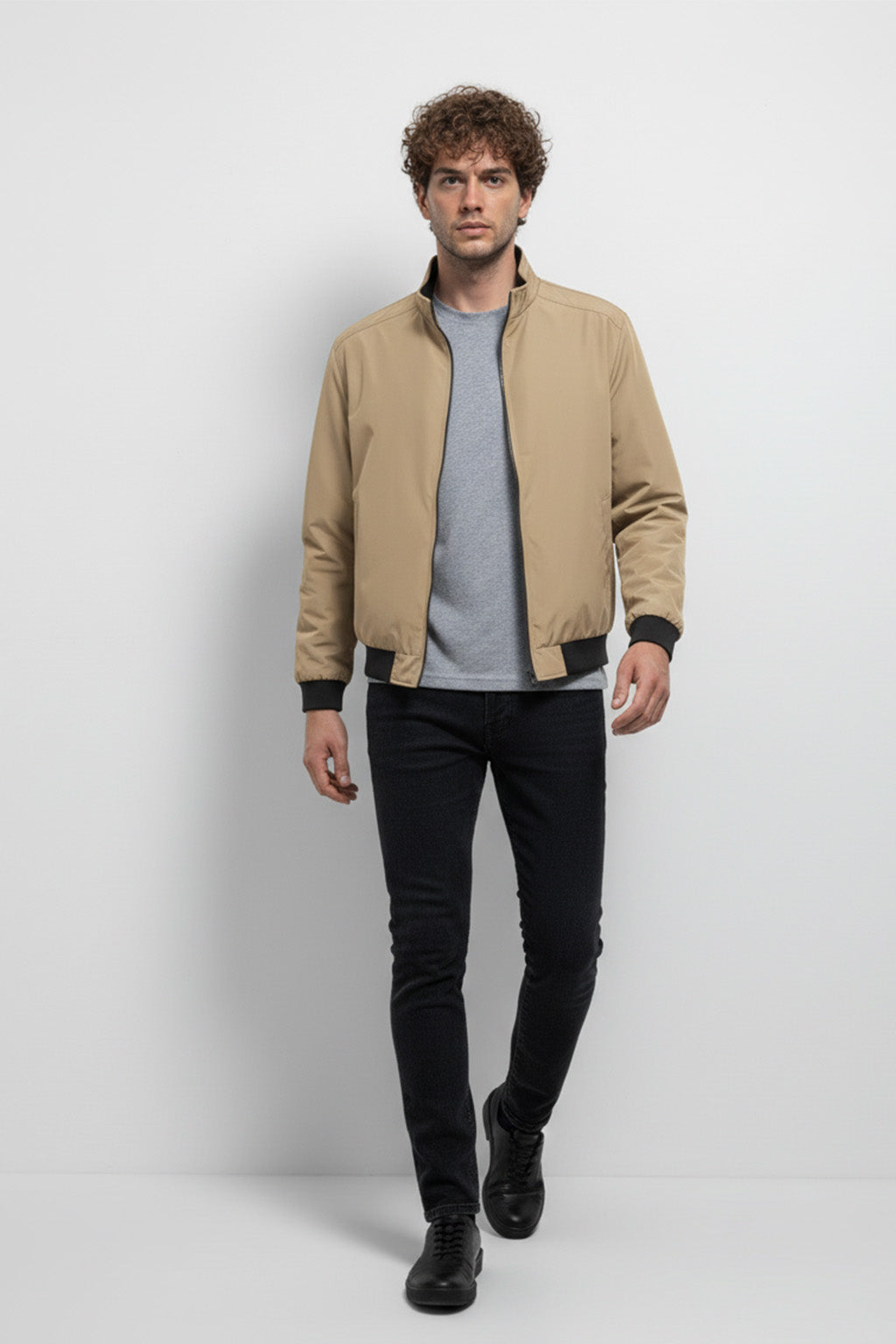 Veste Bombardier Légère à Ourlet Côtelé et Col Montant | Pierre – Crème