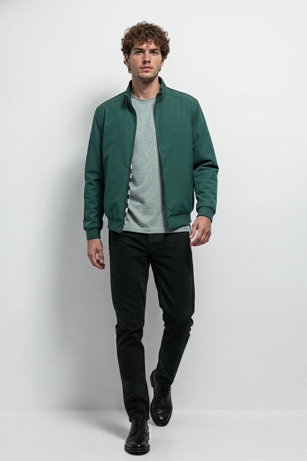 Veste Bombardier Légère à Ourlet Côtelé et Col Montant | Émile – Vert