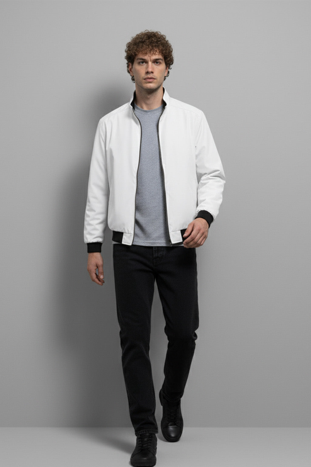 Veste Bombardier Légère à Ourlet Côtelé et Col Montant | Hugo – Blanc