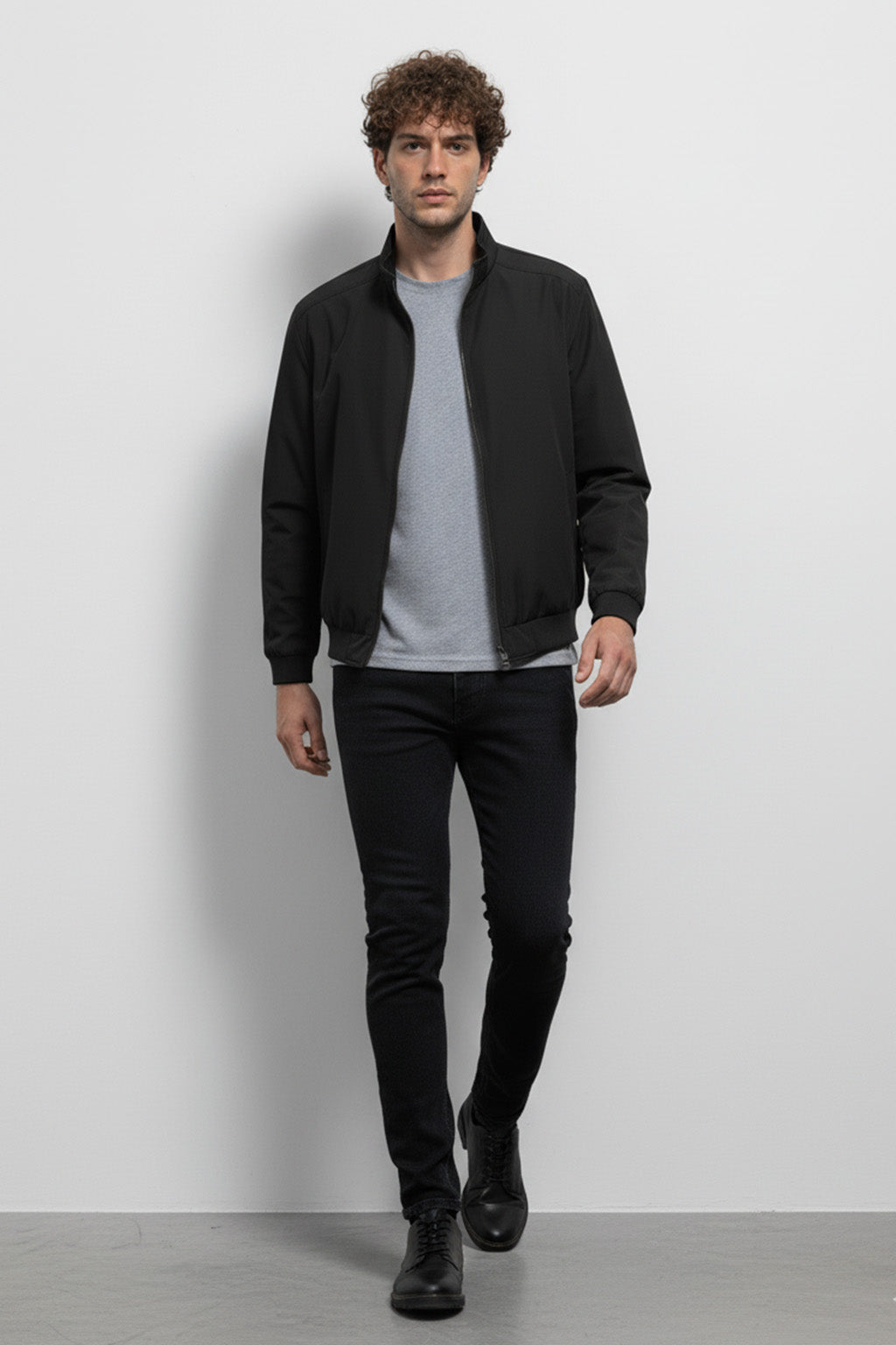 Veste Bombardier Légère à Ourlet Côtelé et Col Montant | Marc – Noir