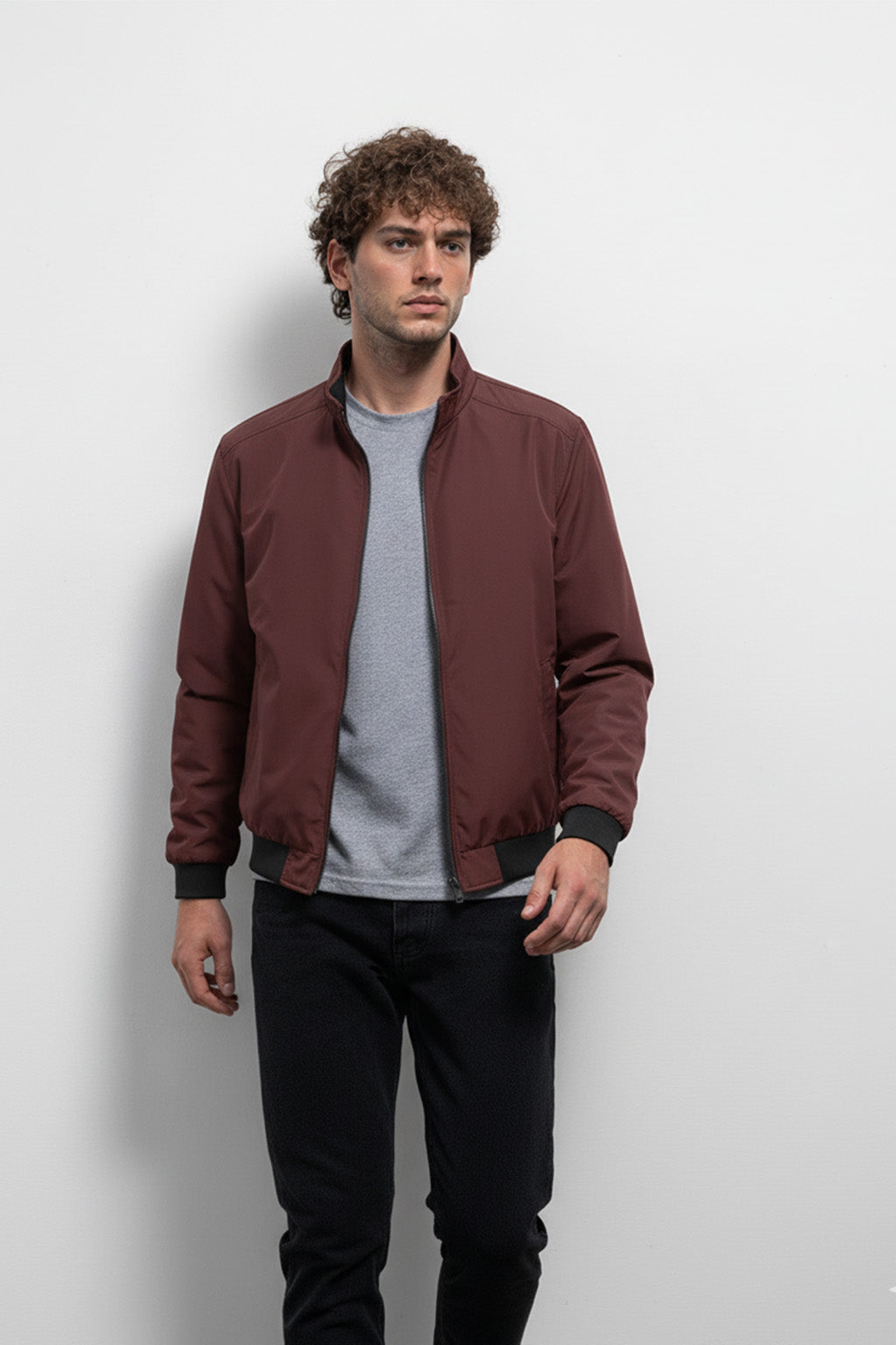Veste Bombardier Légère à Ourlet Côtelé et Col Montant | Antoine – Brun Roux