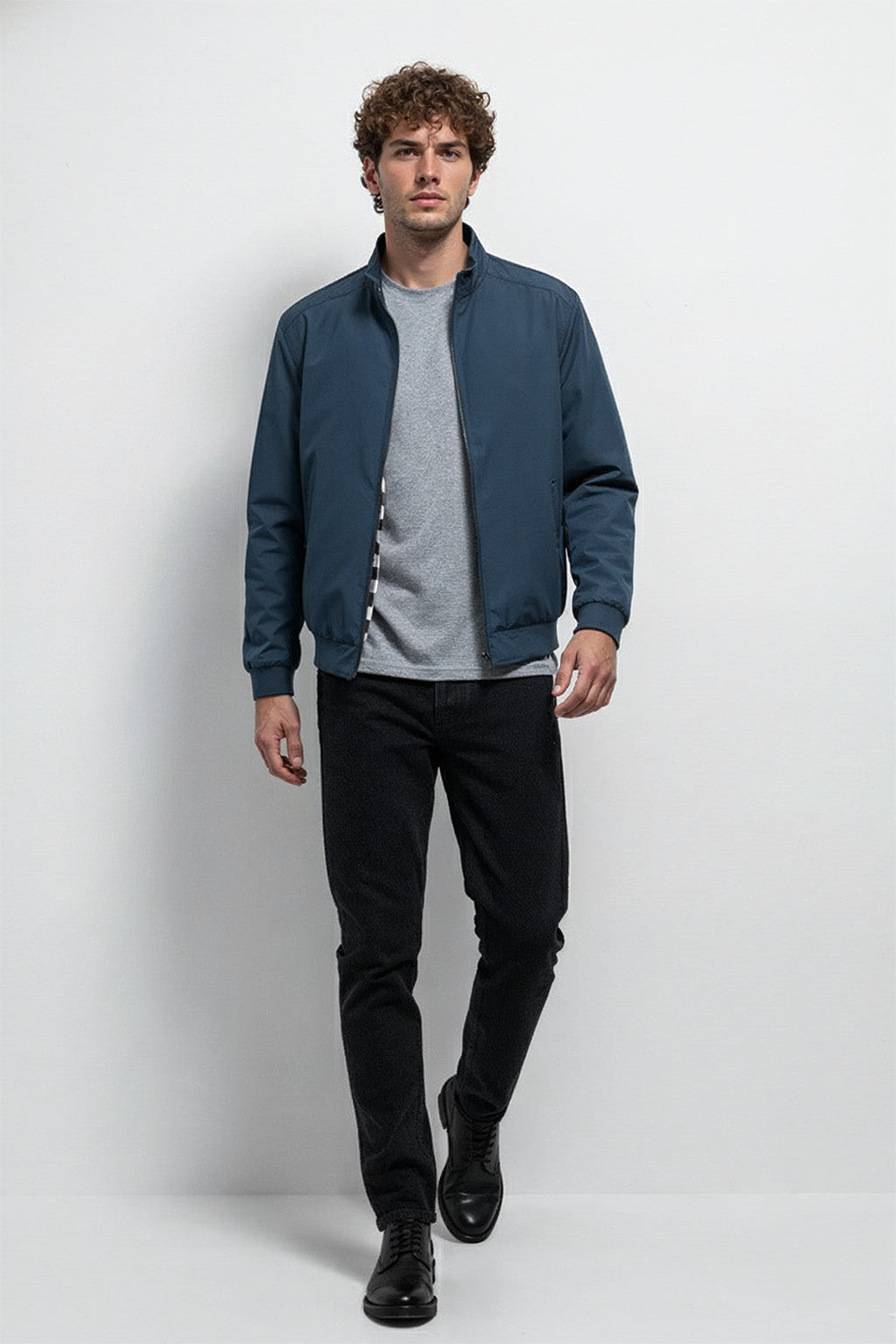 Veste Bombardier Légère à Ourlet Côtelé et Col Montant | Mathieu – Bleu