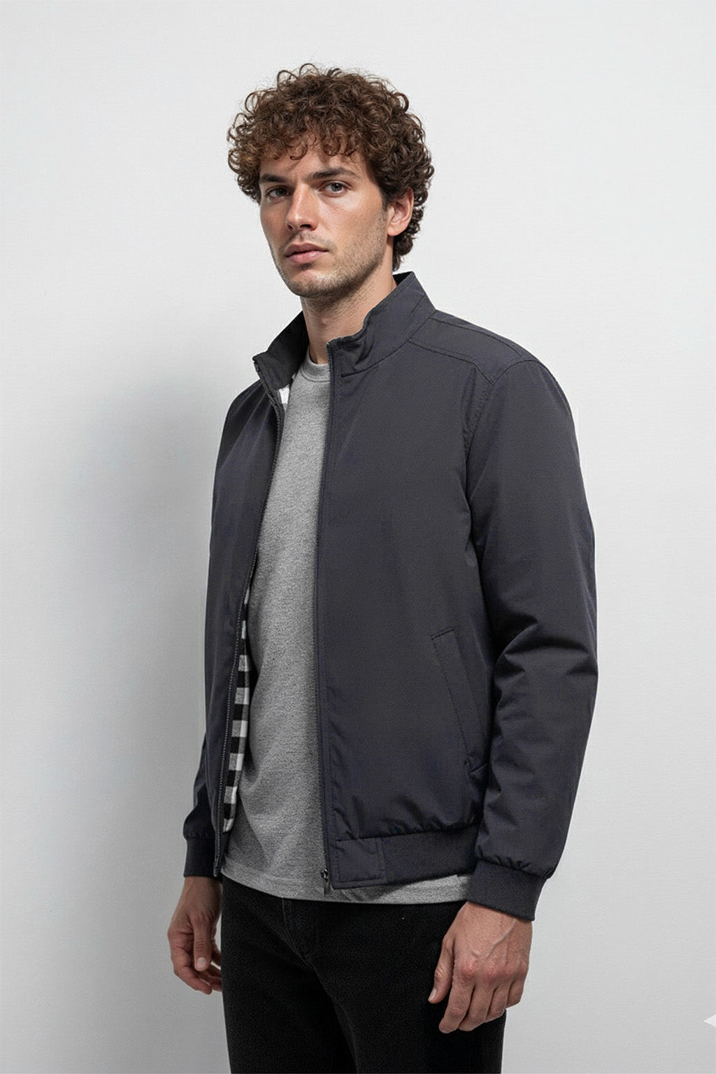 Veste Bombardier Légère à Ourlet Côtelé et Col Montant | Adrien – Gris Foncé