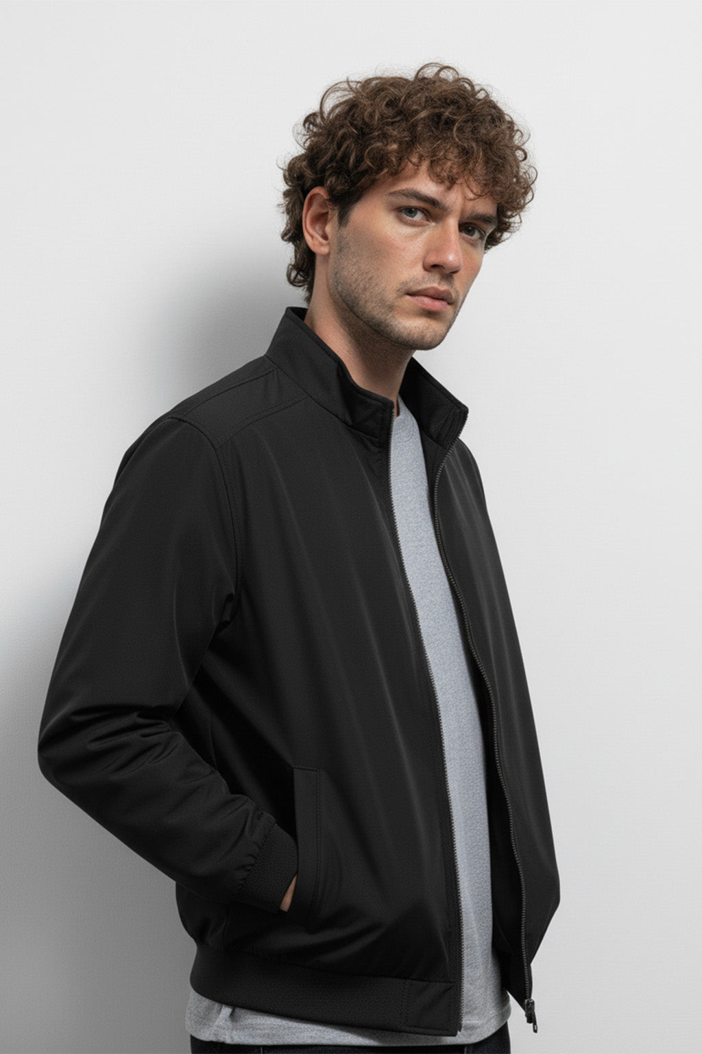 Veste Bombardier Légère à Ourlet Côtelé et Col Montant | Marc – Noir