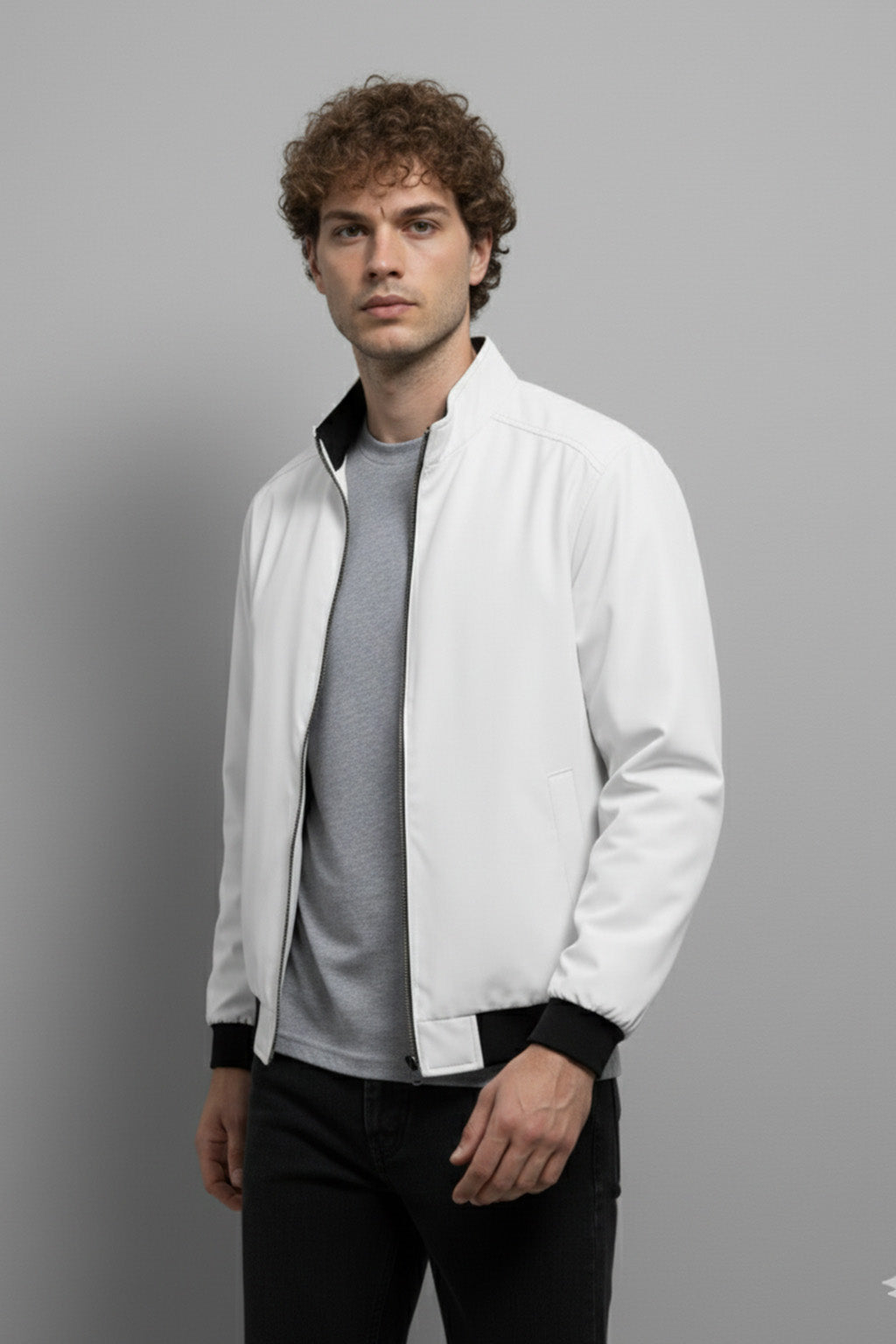 Veste Bombardier Légère à Ourlet Côtelé et Col Montant | Hugo – Blanc