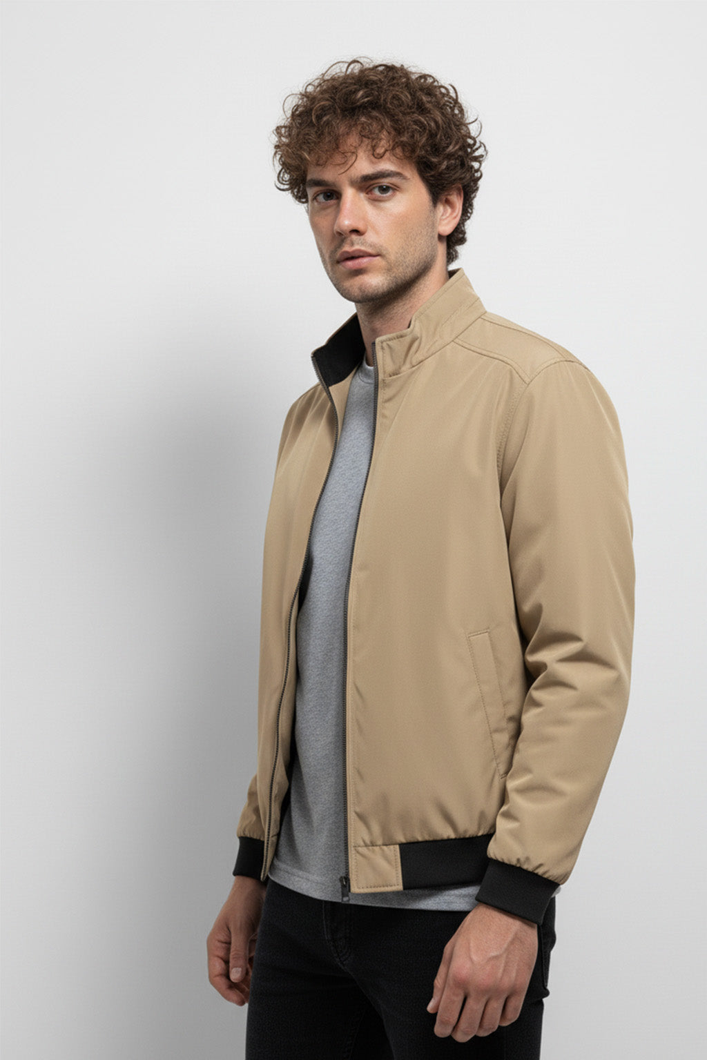 Veste Bombardier Légère à Ourlet Côtelé et Col Montant | Pierre – Crème