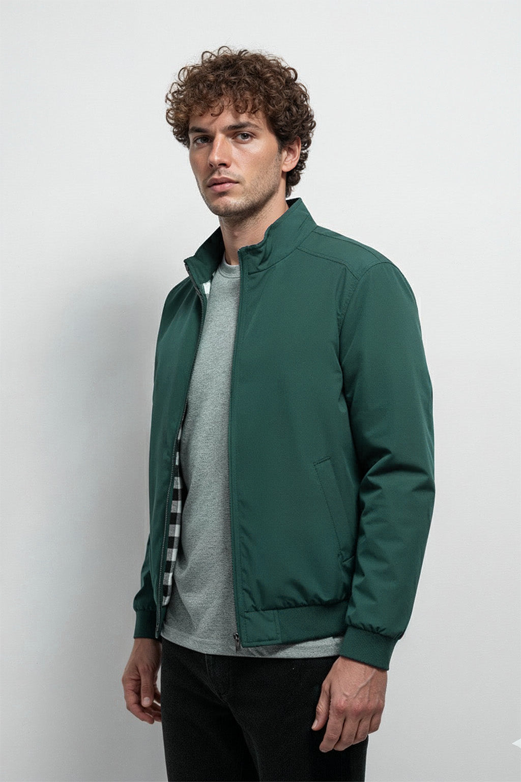 Veste Bombardier Légère à Ourlet Côtelé et Col Montant | Émile – Vert