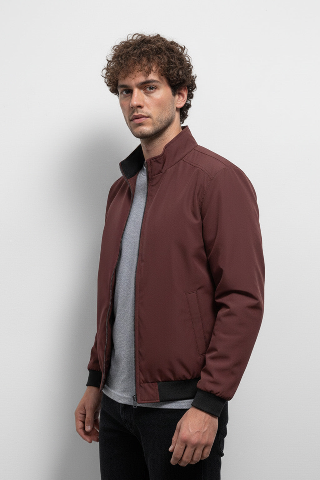 Veste Bombardier Légère à Ourlet Côtelé et Col Montant | Antoine – Brun Roux