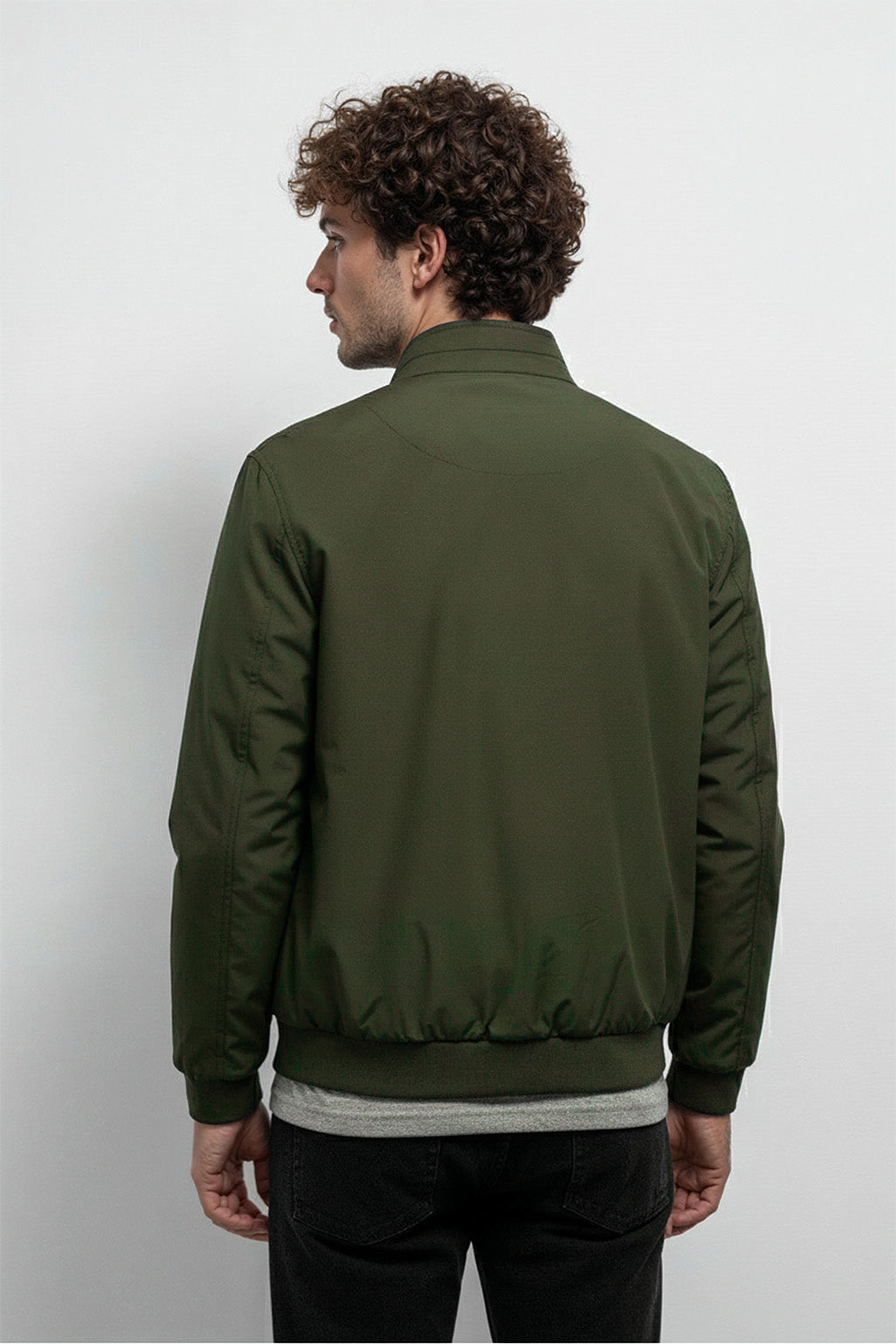 Veste Bombardier Légère à Ourlet Côtelé et Col Montant | Laurent – Vert Forêt