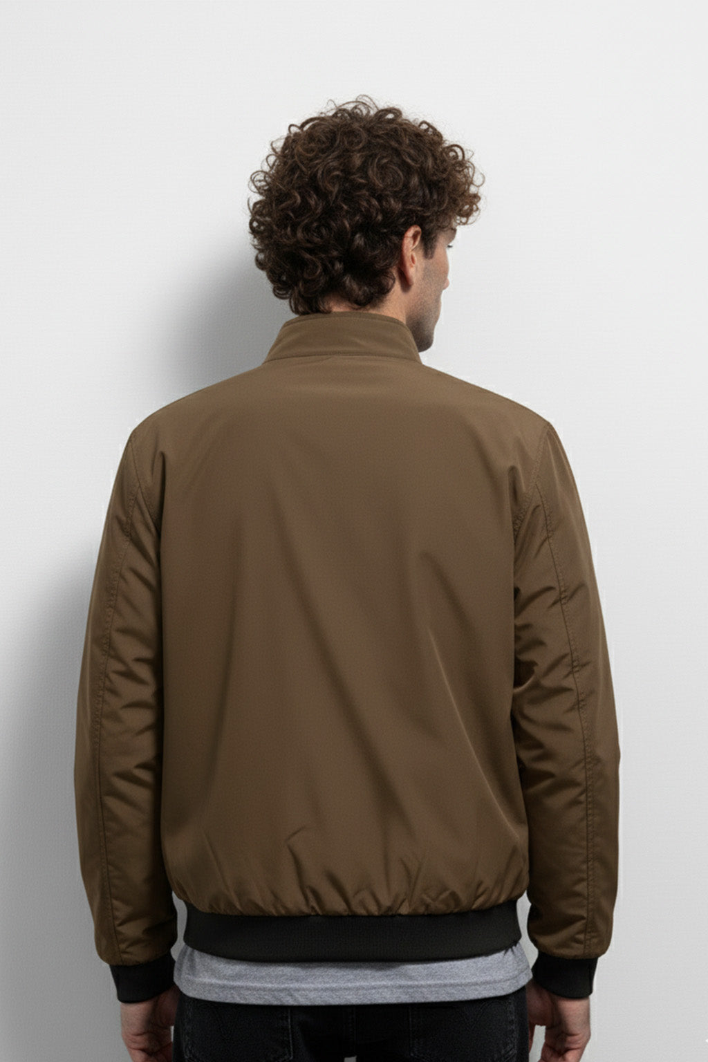 Veste Bombardier Légère à Ourlet Côtelé et Col Montant | Julien – Marron Moka