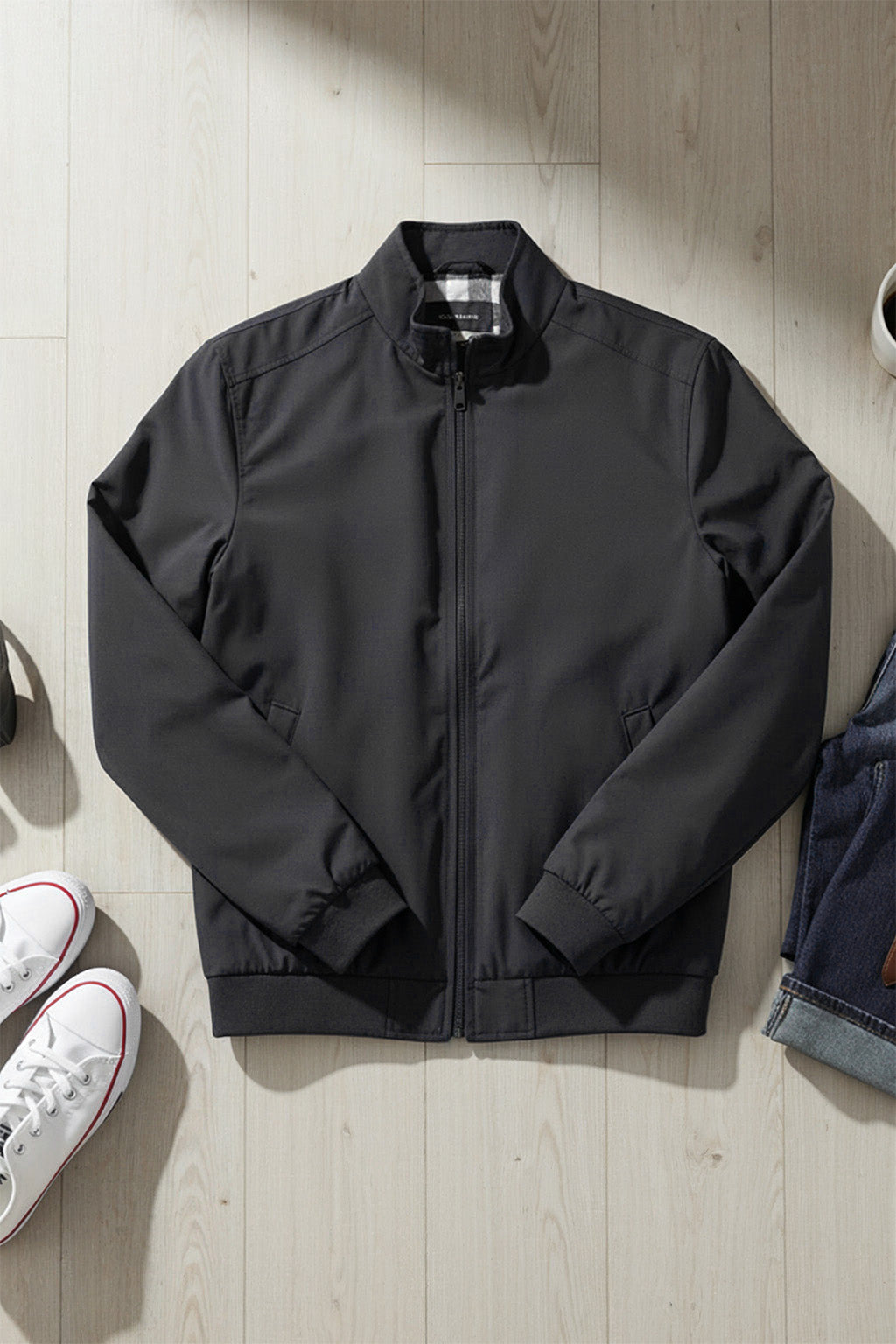 Veste Bombardier Légère à Ourlet Côtelé et Col Montant | Adrien – Gris Foncé