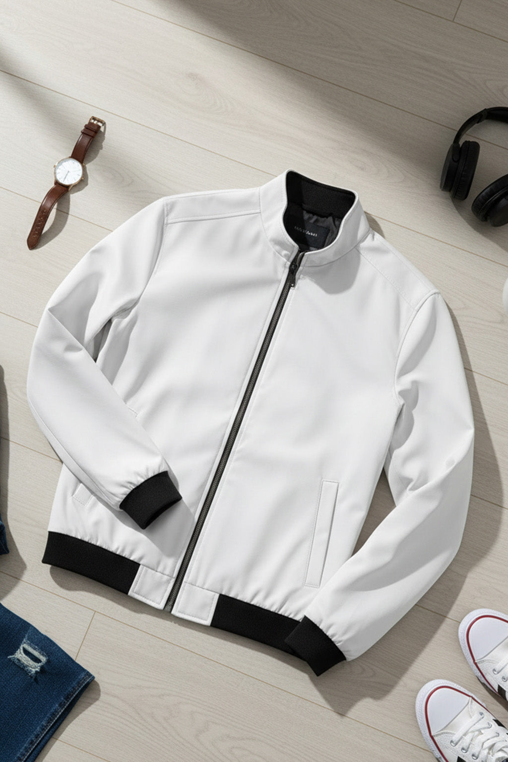 Veste Bombardier Légère à Ourlet Côtelé et Col Montant | Hugo – Blanc