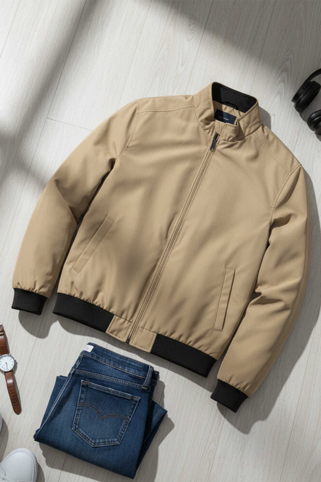 Veste Bombardier Légère à Ourlet Côtelé et Col Montant | Pierre – Crème