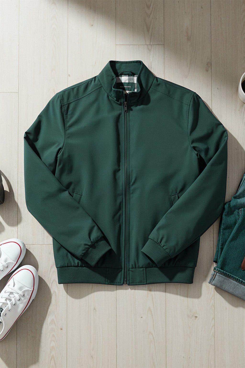 Veste Bombardier Légère à Ourlet Côtelé et Col Montant | Émile – Vert