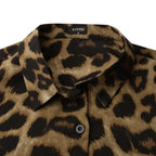 Blouse femme en tissu léger, coupe élégante, manches volantées, motif léopard.