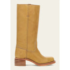 Bottes femme style cowboy marron foncé, hauteur genou, avec talon large et design traditionnel.