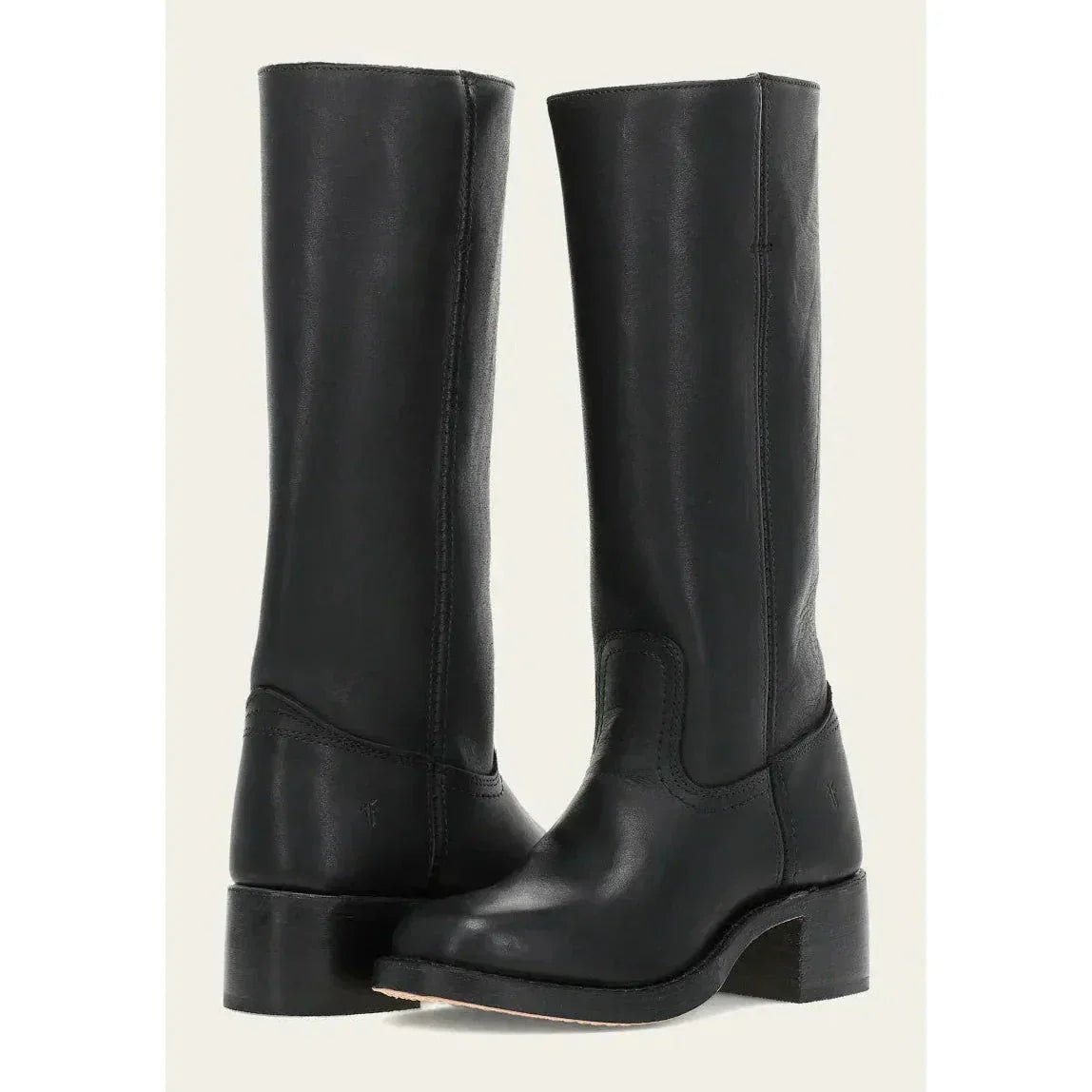 Bottes femme en cuir marron foncé, hauteur genou, talon bloc et bout rond.