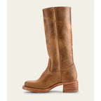 Bottes femme style cowboy marron foncé, hauteur genou, en cuir robuste avec un talon stable.