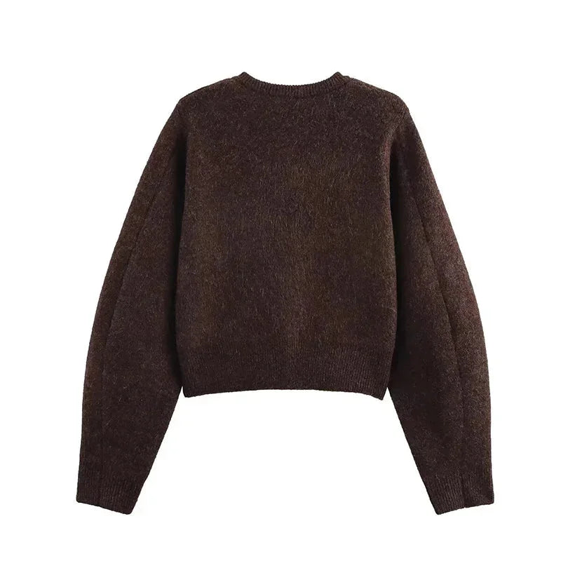 Brauner Strick-Cardigan für Damen mit praktischen Taschen und gemütlichem Design, ideal für den Alltag.