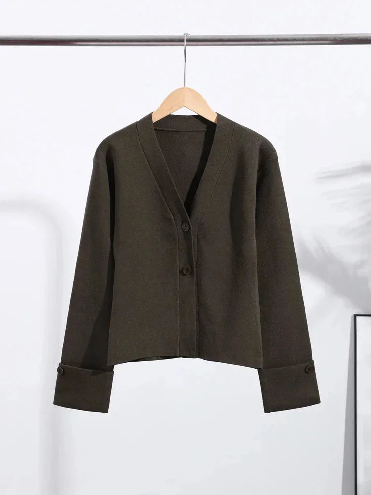 Cardigan blanc pour femme, décontracté, avec boutons et col en V, en tricot doux.