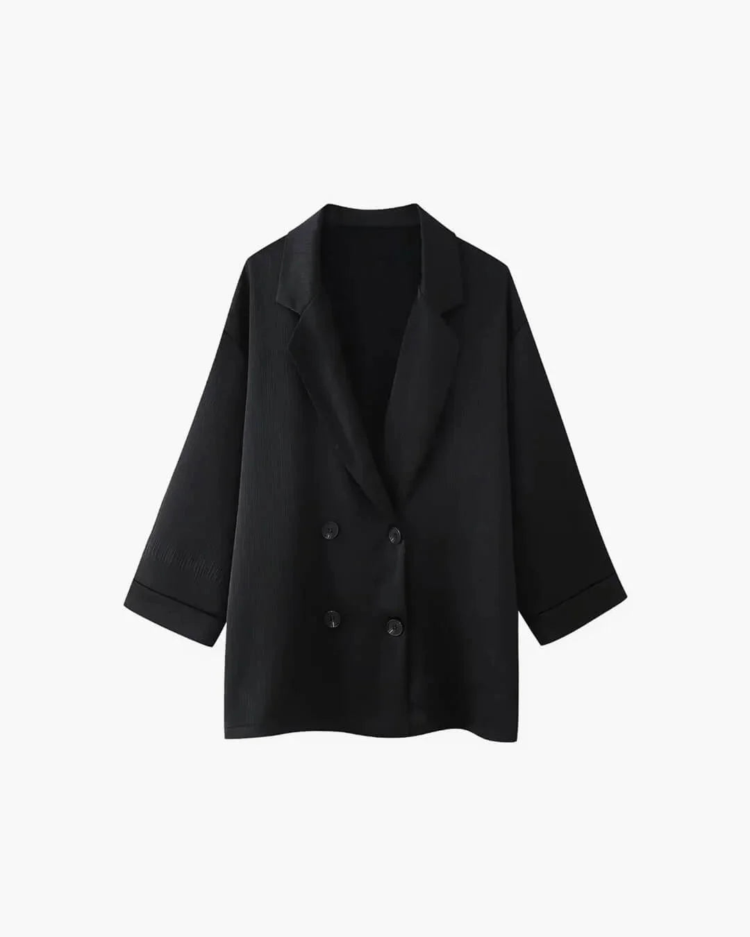 Damenensemble aus Satin mit lässiger Schnittführung und doppelter Knopfleiste in sanften Farbtönen.