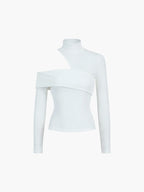 Asymmetrisches Damenoberteil mit Stehkragen und Cutout-Details, aus weich fließendem Material für vielseitige Styles.