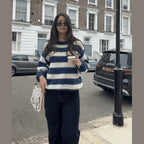 Pull Übergröße für Frauen, gestreift, aus bequemer Strickware, ideal für den lässigen Alltag.