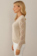 Pull für Frauen mit Häkelärmeln aus durchbrochener Strickware, ideal für lässige Sommerlooks.
