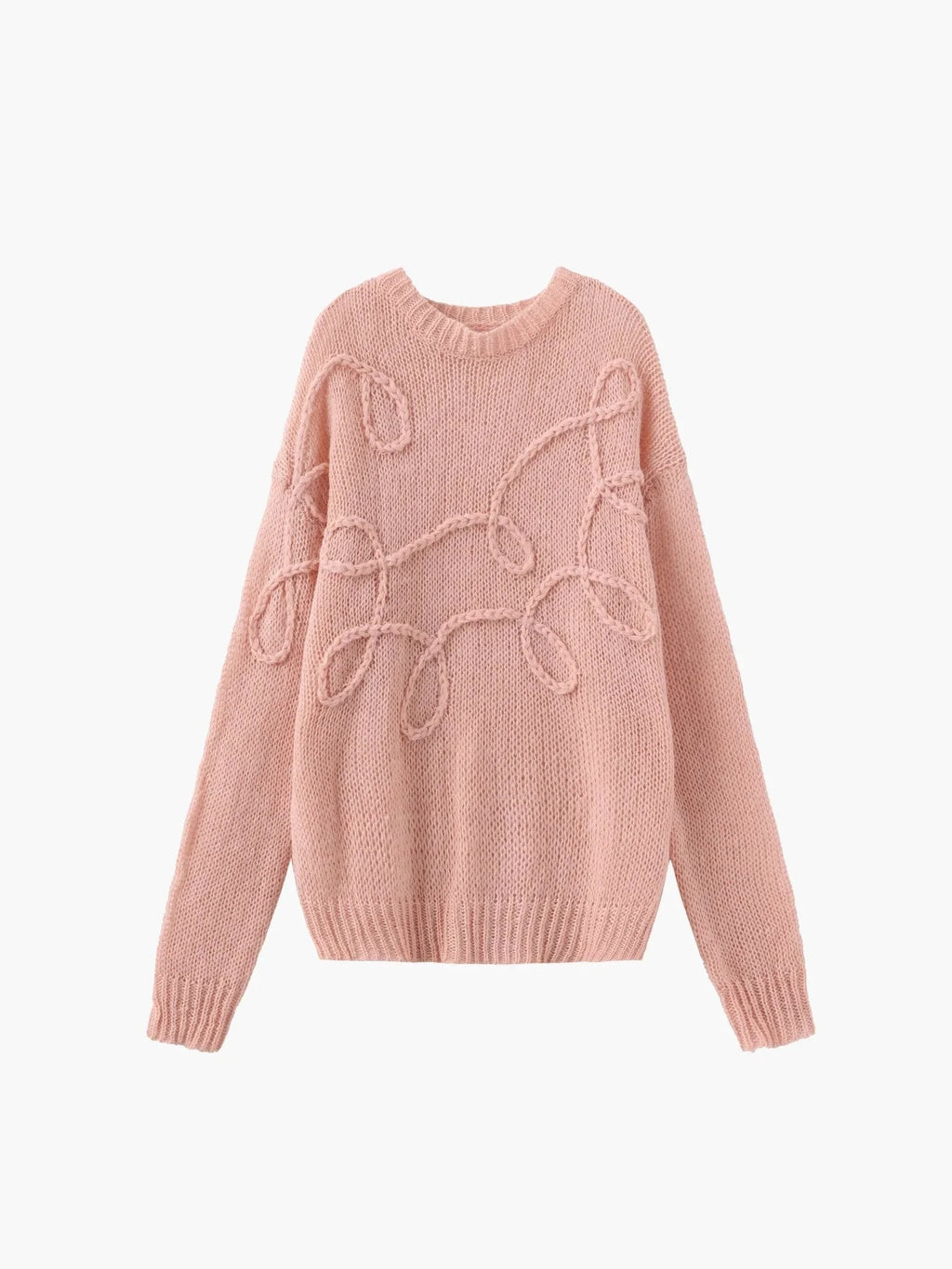 Pull femme rose à motif texturé moderne en mélange de coton, adapté pour des occasions décontractées.
