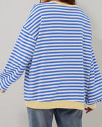 Oversize gestreifter Pullover für Damen, aus weichem Baumwollmix, ideal für lässige Outfits und angenehmen Tragekomfort.