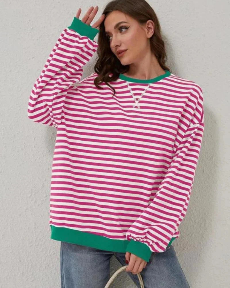 Oversized gestreifter Pulli für Frauen, aus weicher Baumwolle, ideal für lässige Looks im Alltag.