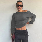 Damen-Pullover mit einer Schulter, lässiger Stil, aus weichem Baumwollmischgewebe, ideal für den Herbst.