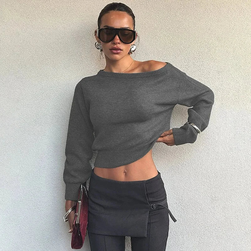 Damen-Pullover mit einer Schulter, lässiger Stil, aus weichem Baumwollmischgewebe, ideal für den Herbst.