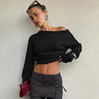 Haut für Frauen mit einem Schulterdesign, aus weicher Baumwolle, ideal für herbstliche Freizeitoutfits.