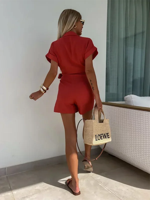 Robe courte portefeuille avec manches courtes, col V, ceinture, en tissu fluide, idéale pour l'été, disponible en plusieurs…