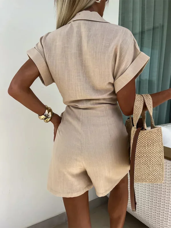 Robe courte portefeuille à manches courtes, col V, avec ceinture, en tissu fluide, idéale pour l'été, disponible en…