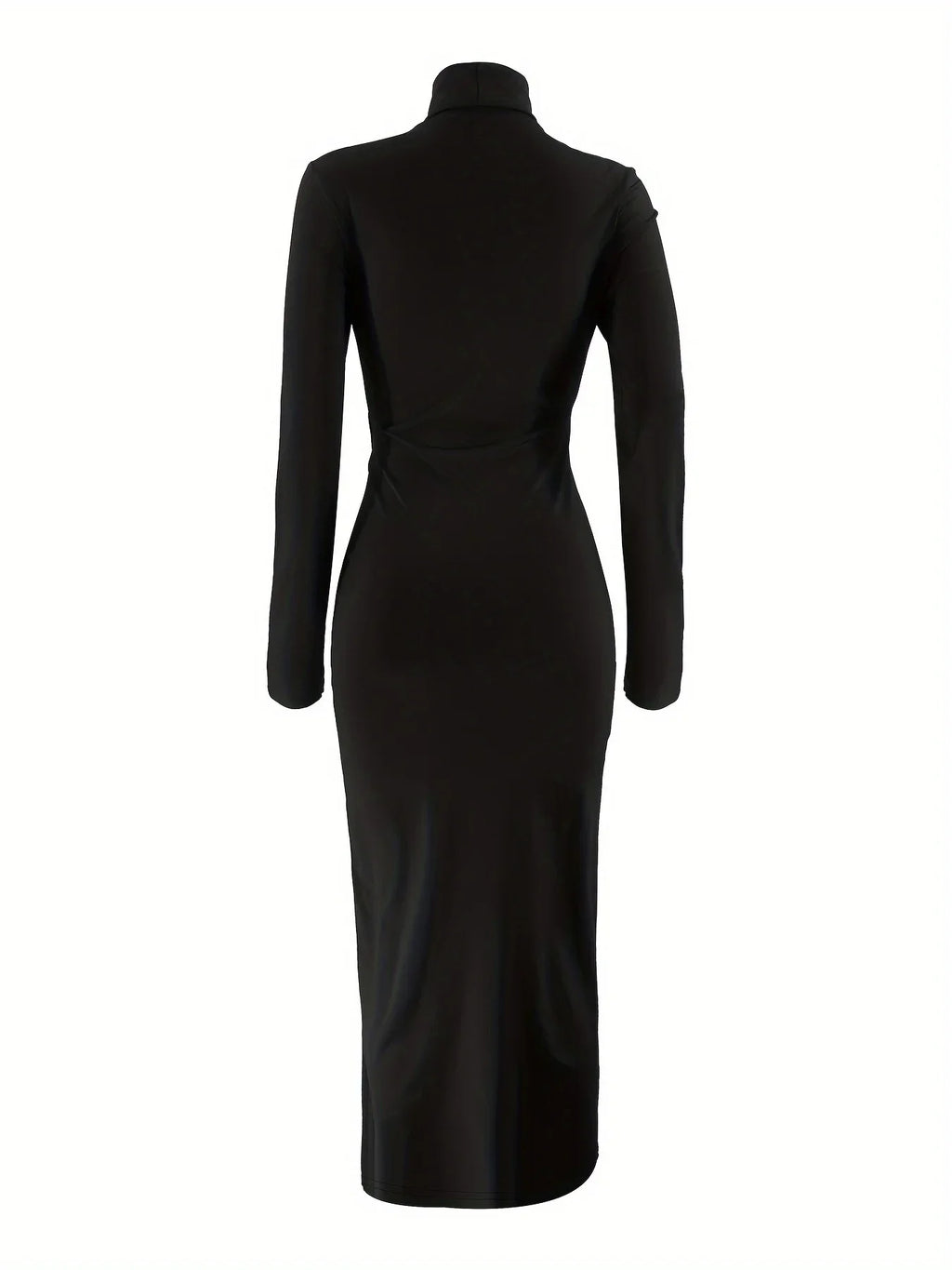 Robe longue femme en tissu léger, col haut élégant, idéale pour soirées et événements, avec une coupe flatteuse.