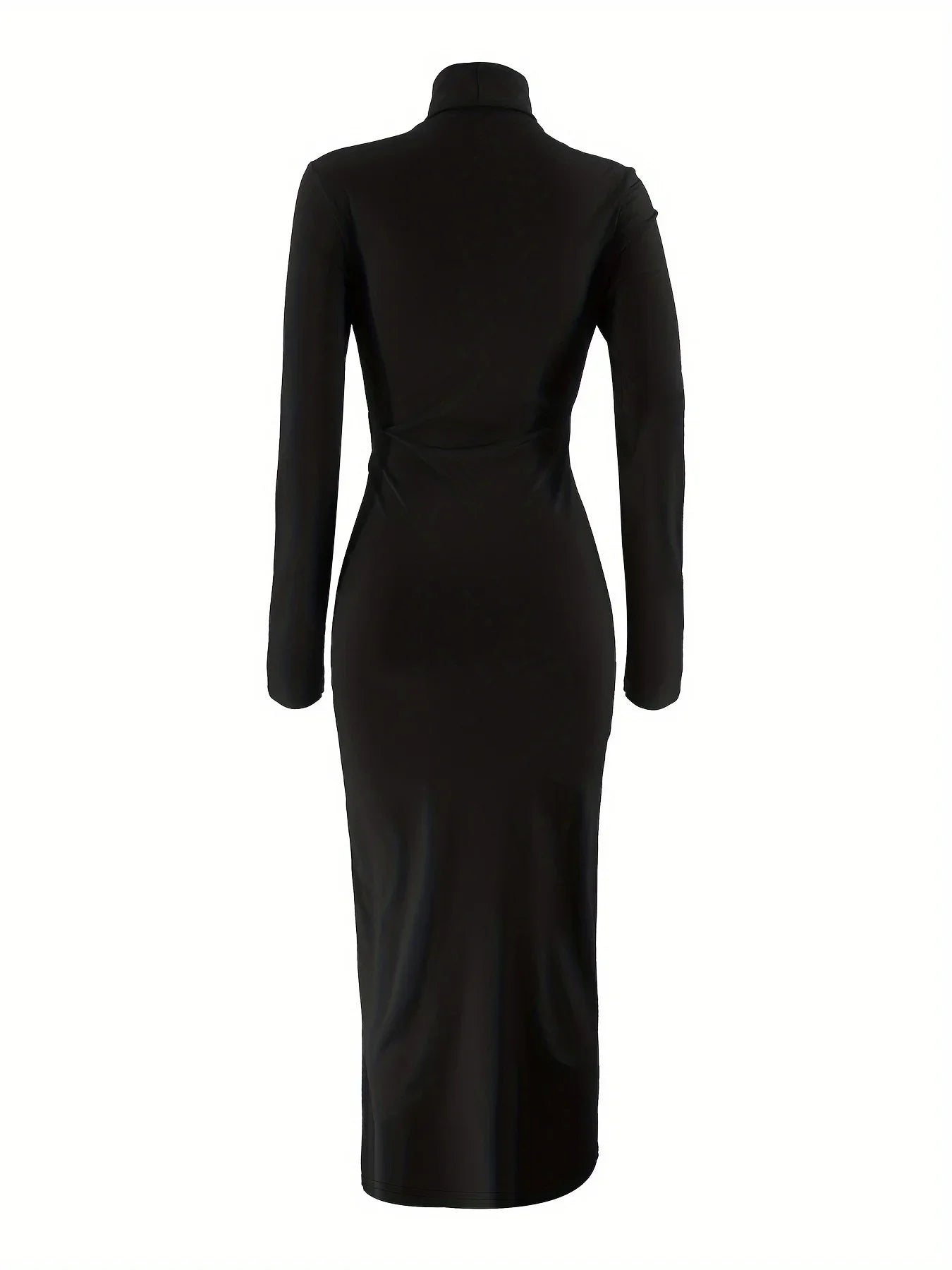 Robe longue femme en tissu léger, col haut élégant, idéale pour soirées et événements, avec une coupe flatteuse.