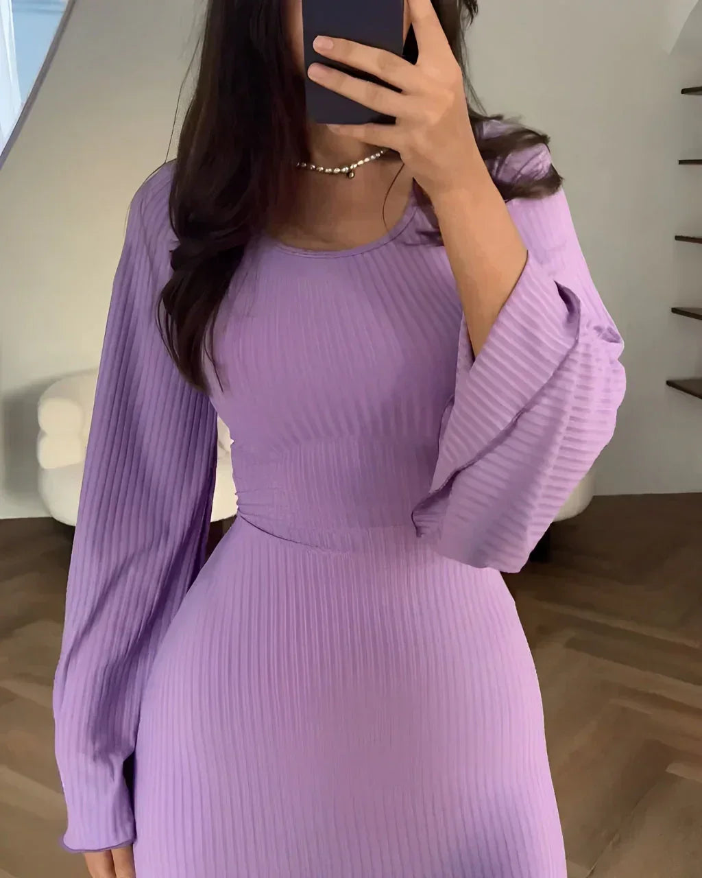 Robe longue femme lilas col carré manches longues – LE LABEL DE PARIS