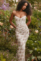 Robe maxi à fleurs pour femme, en coton léger, avec bretelles fines et évasée, idéale pour l'été.