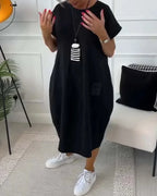 Robe midi fluide à manches courtes, coupe ample, décontractée, avec poches, parfaite pour toutes les saisons.