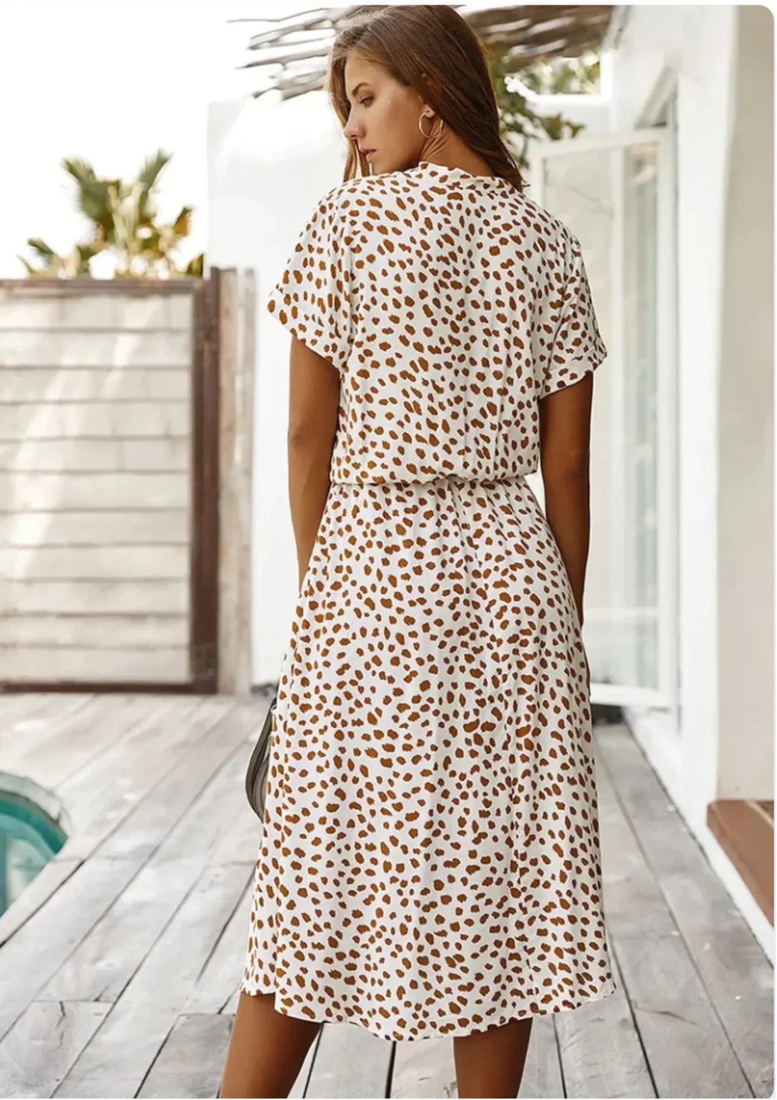 Robe midi à pois pour femme, en coton léger, avec lien à la taille et manches courtes, idéale pour le printemps et l'été.